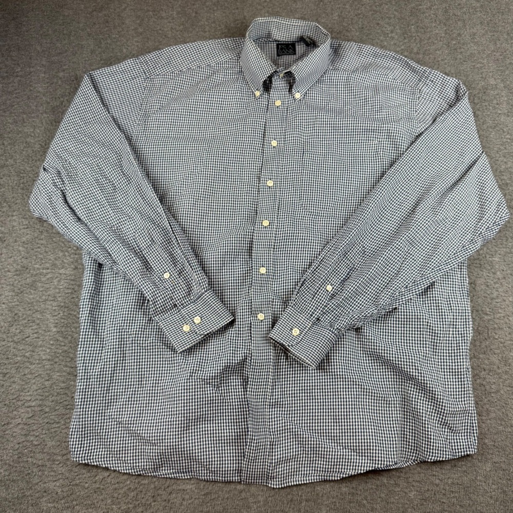 Jos. A. Bank Button Down Shirt Men's XL Blue Gingham Plaid Long Sleeve Cotton